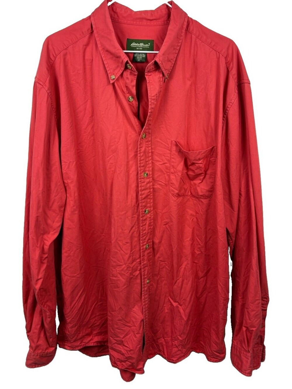 Vintage Eddie Bauer Men's Tall XL Red Button Down Shirt 100% Cotton
